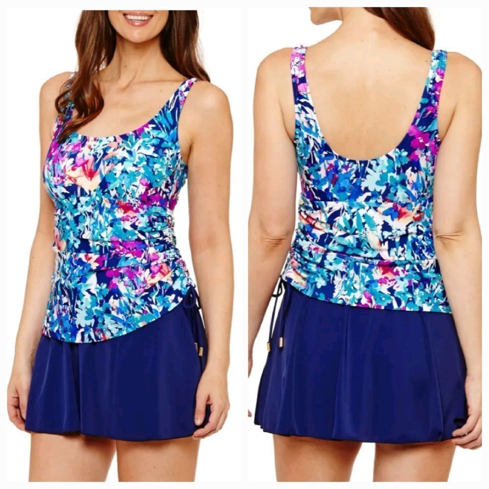 NWT Azul 18 Instant Minimizer Swim Dress Blue Floral
